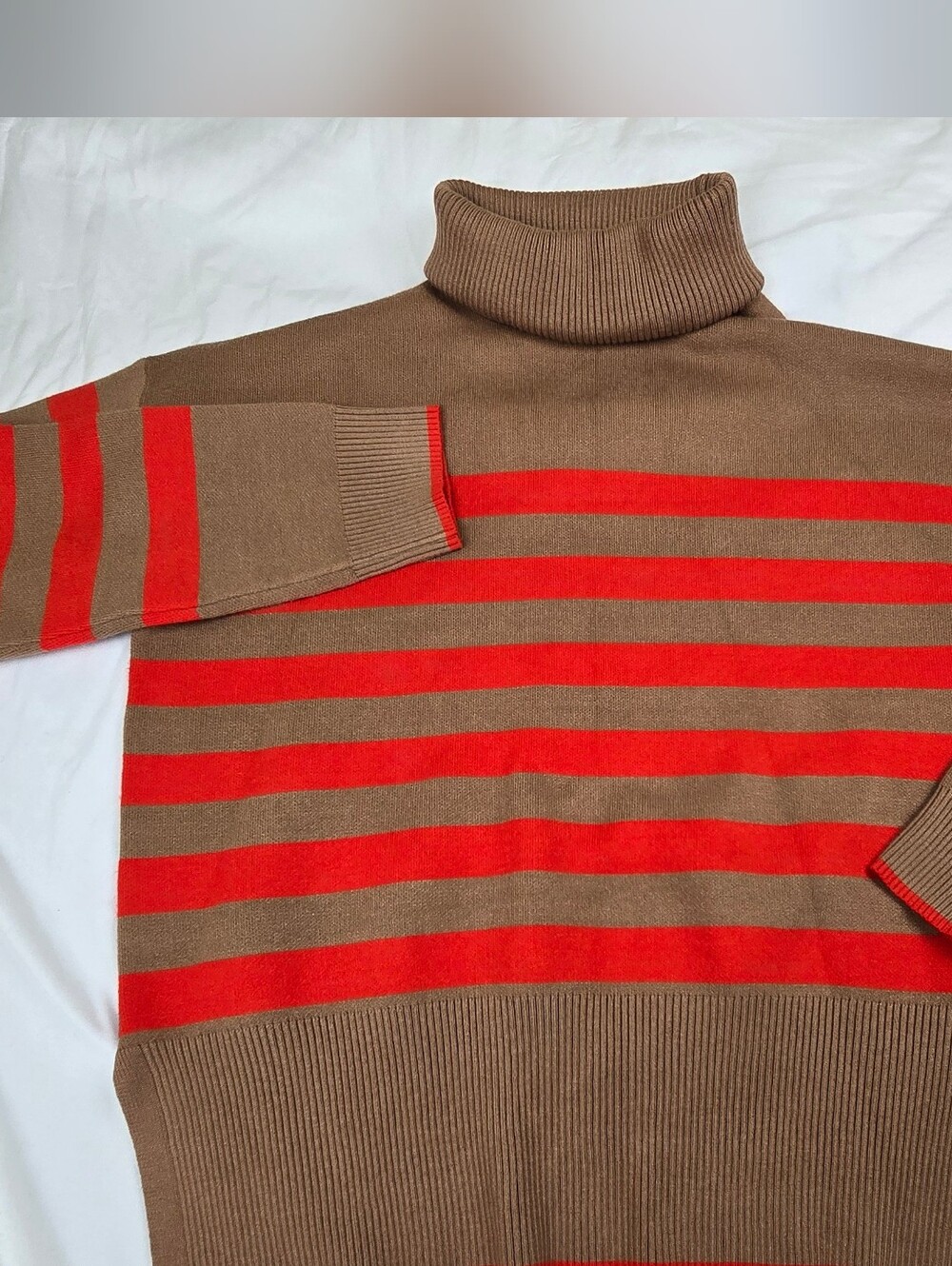Tahari Women's Striped Cowl Neck Knit Sweater Brown Orange Size M